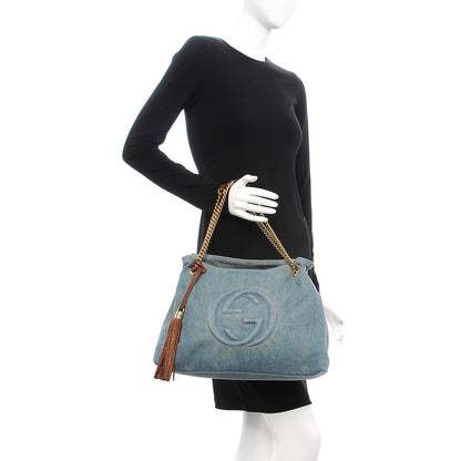 Gucci Denim Medium Soho Chain Shoulder Bag Blue 2 of 9