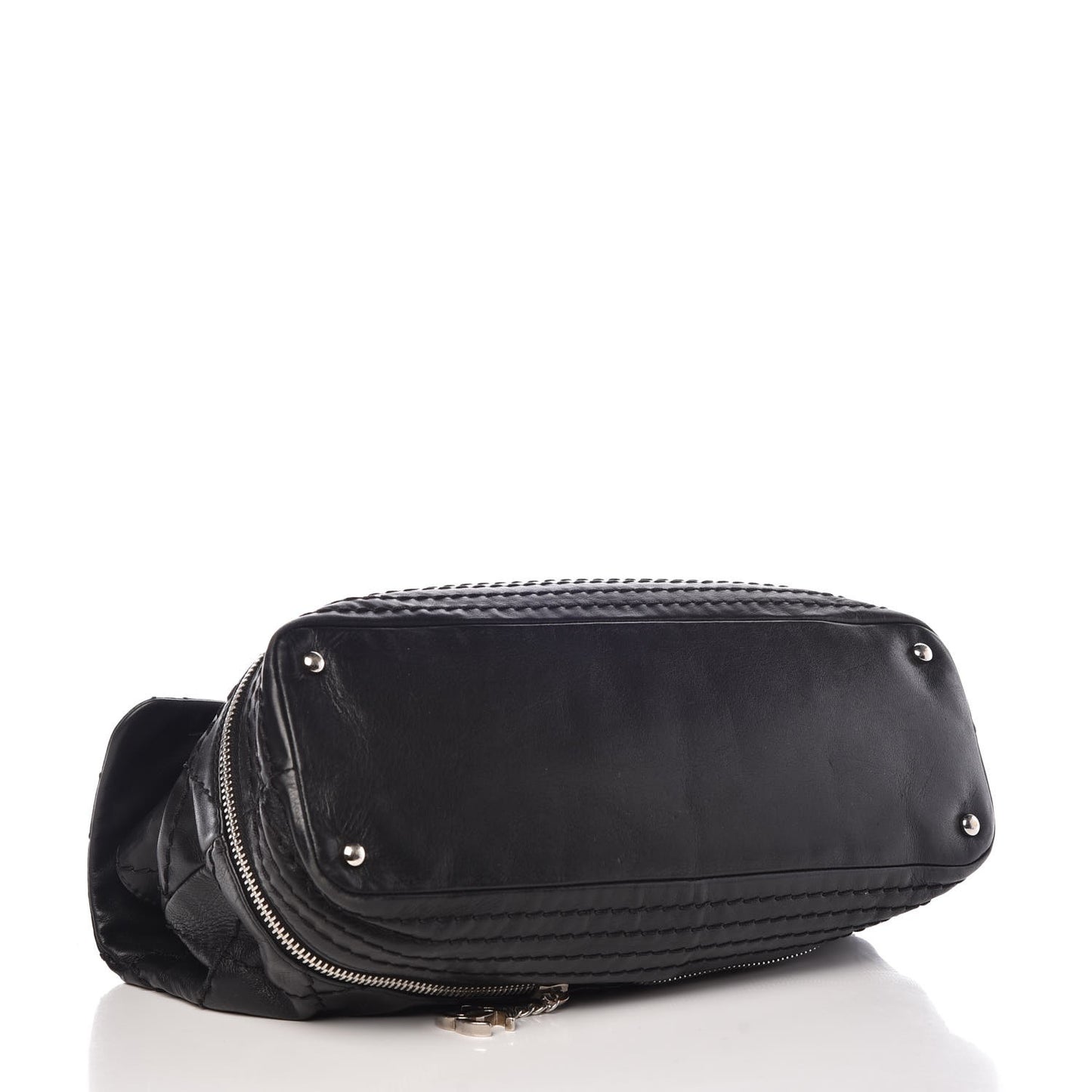 Calfskin Stitched Large Expandable Flap Bag Black