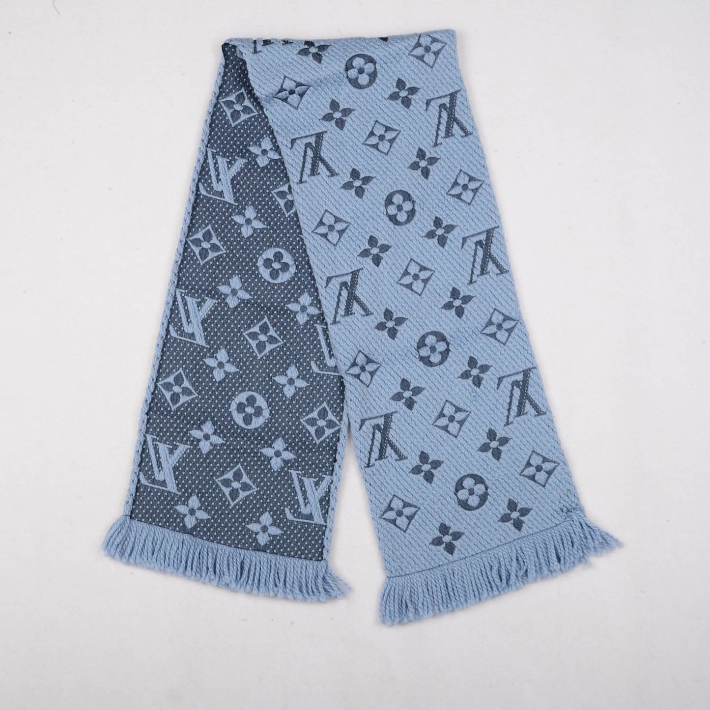 Wool Silk Logomania Scarf Blue