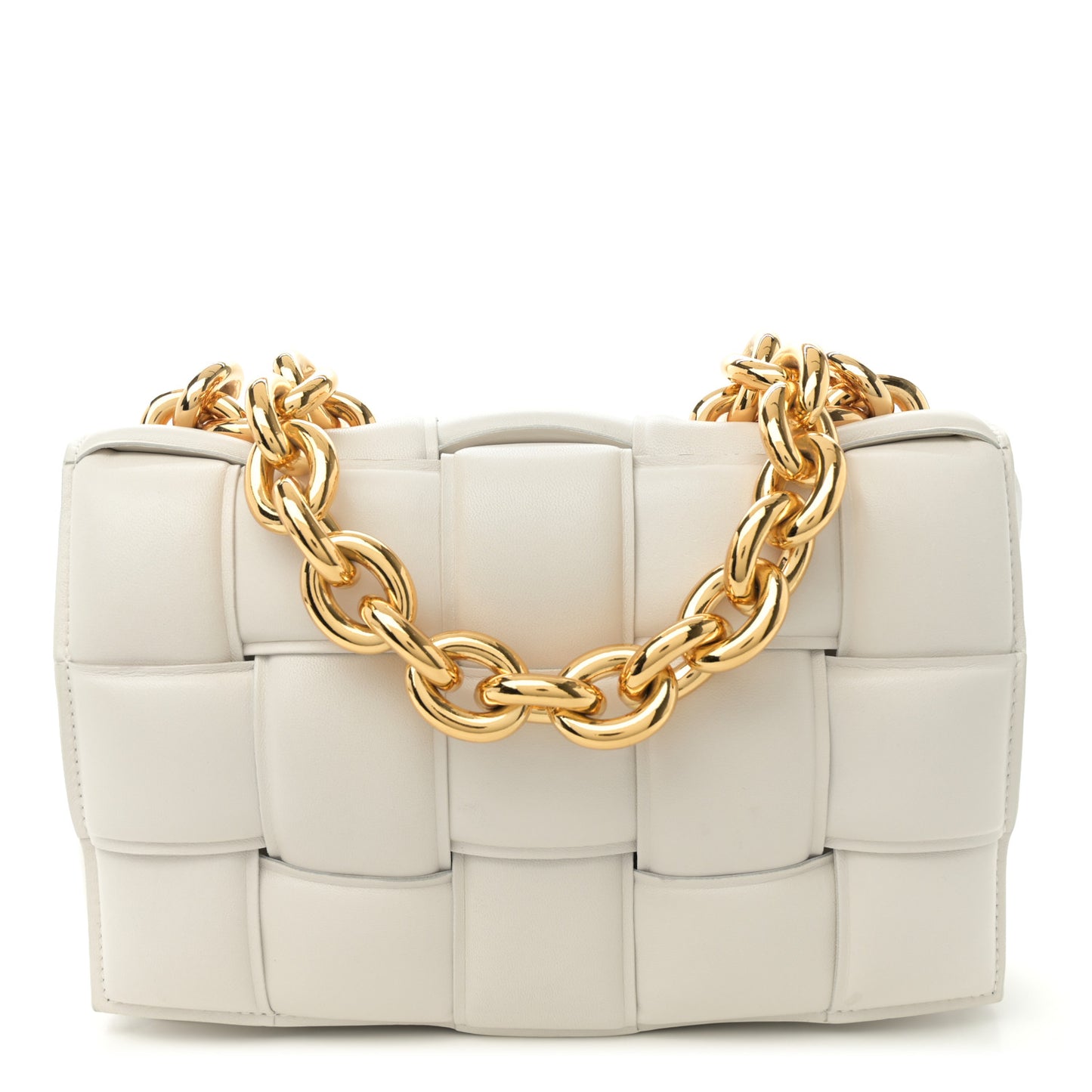 Lambskin Maxi Intreccio Padded Chain Cassette Crossbody Bag White