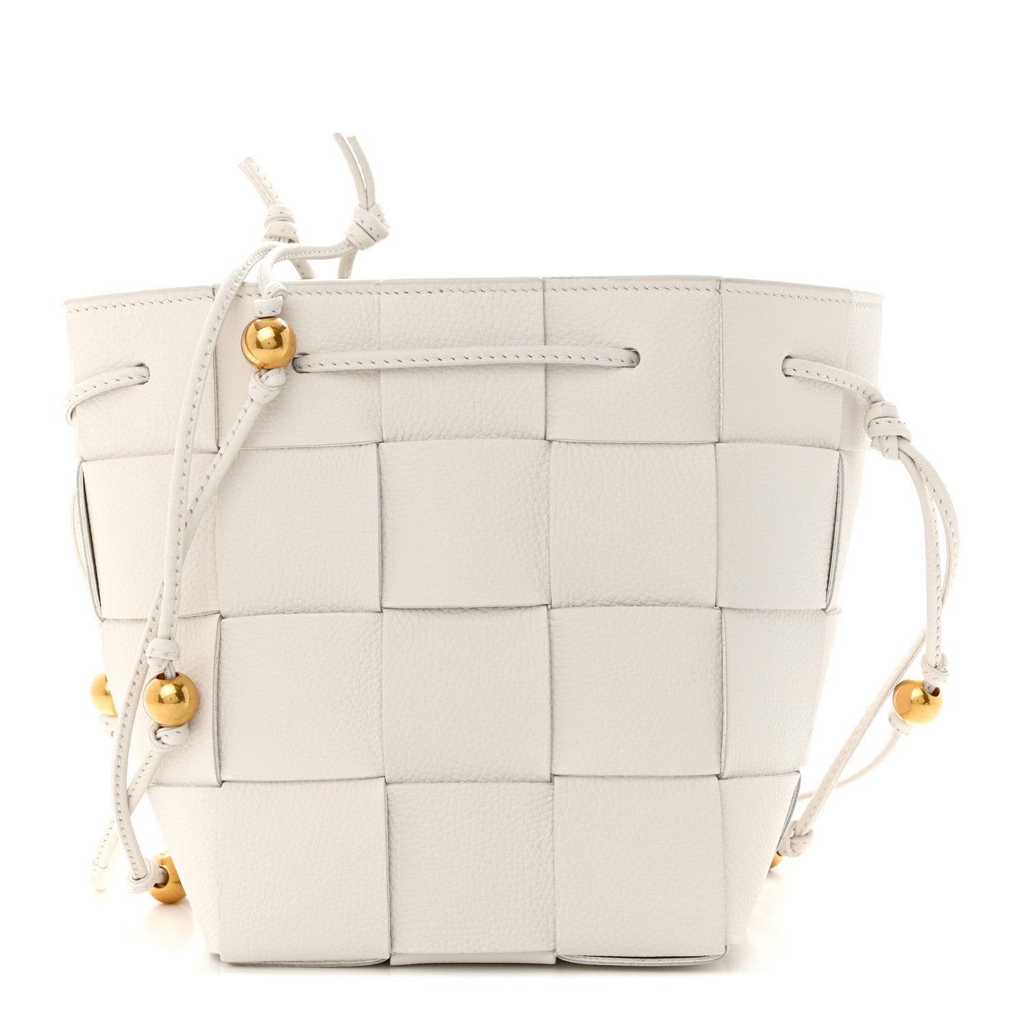 Bottega Veneta Lambskin Maxi Intrecciato Small Cassette Crossbody Bucket Bag White 1 of 9