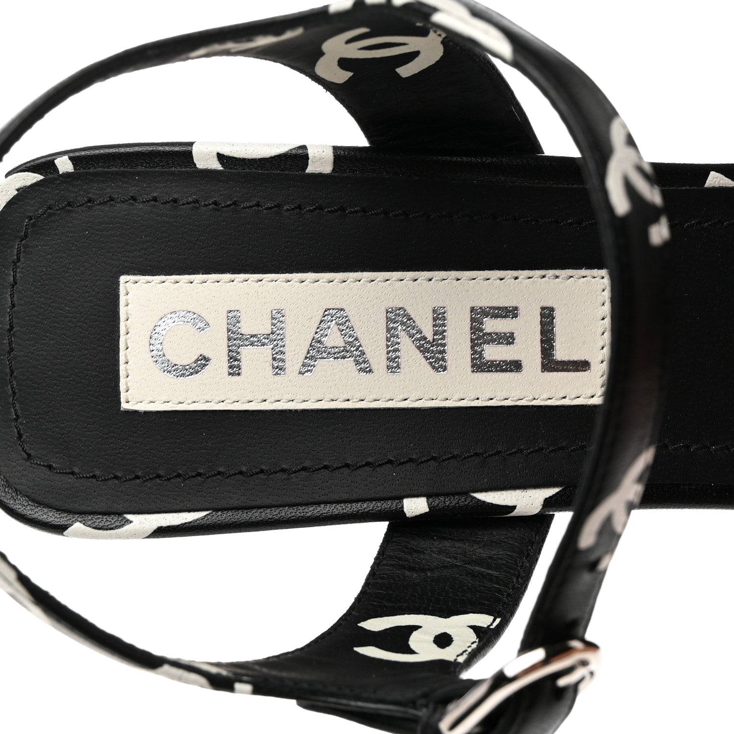 Chanel Printed Lambskin CC Sandals 39.5 Black White 6 of 9
