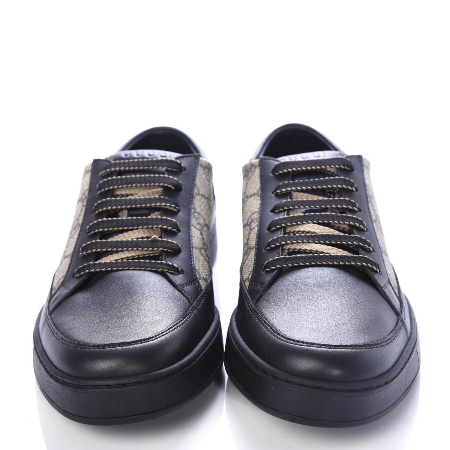 Gucci GG Supreme Monogram Mens Low Top Sneakers 9 Black Beige Ebony 2 of 11
