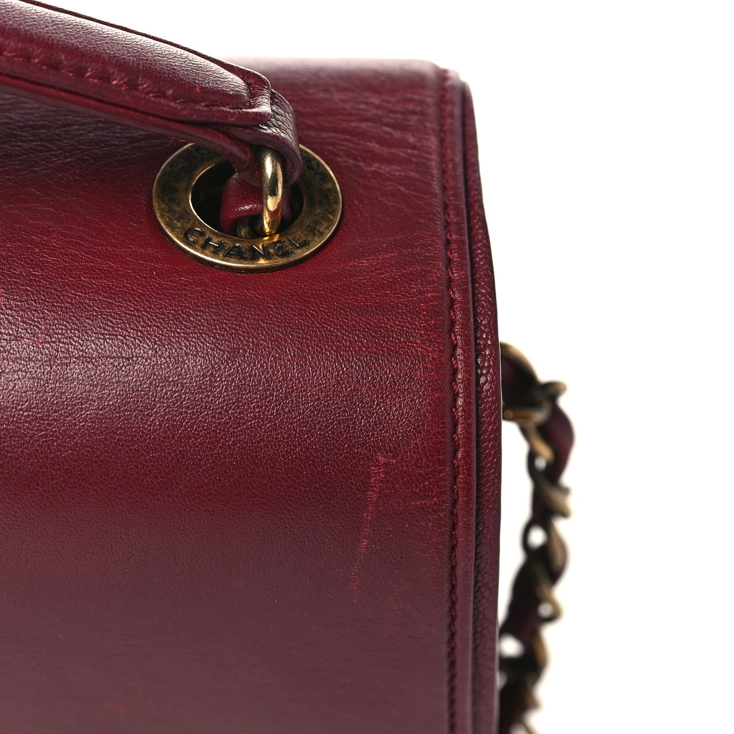 Shiny Calfskin Goatskin Quilted Medium Coco Curve Messenger Flap Burgundy