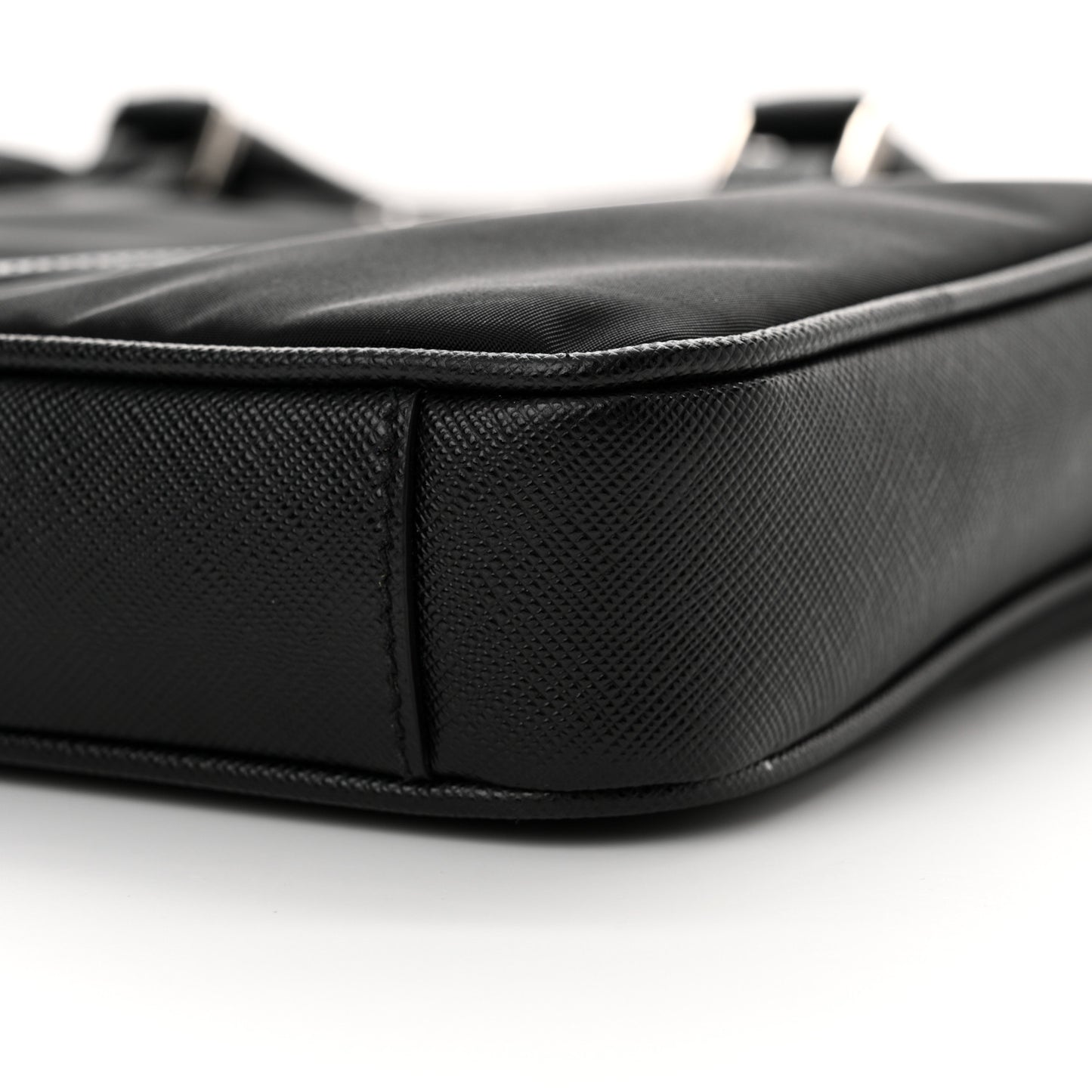 Tessuto Nylon Saffiano Metal Triangle Logo Work Bag Black