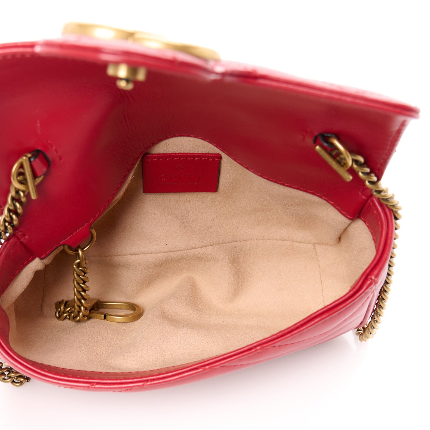 Calfskin Matelasse Super Mini GG Marmont Shoulder Bag Hibiscus Red
