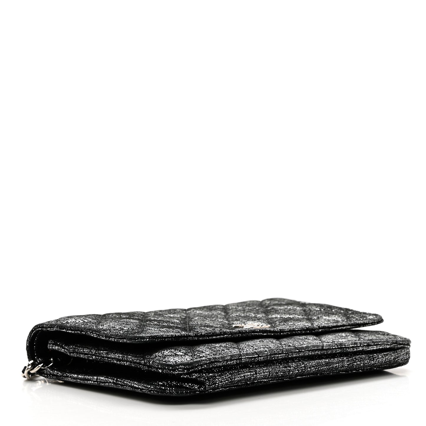 Metallic Fabric Quilted Wallet On Chain WOC Silver Black