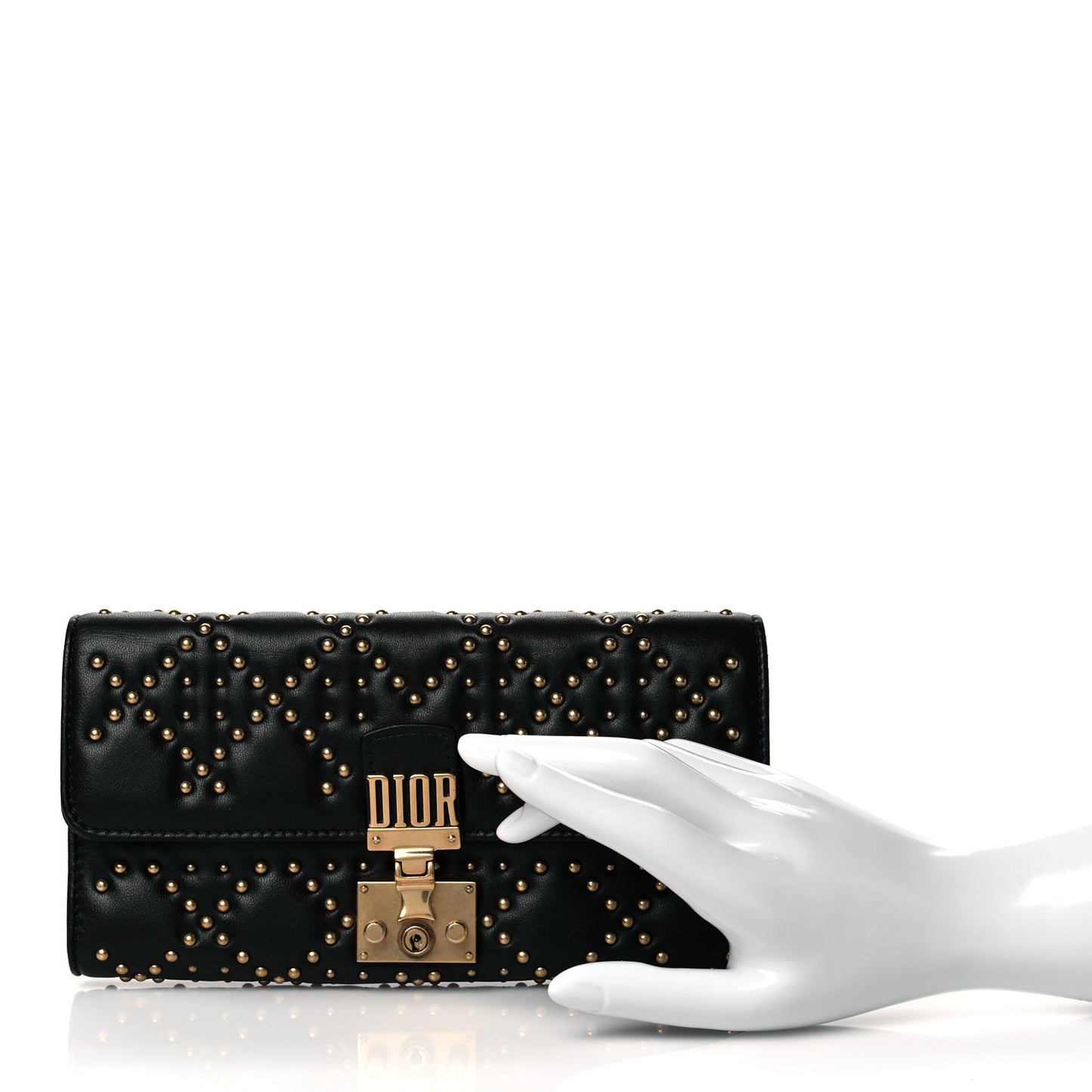 Lambskin Cannage Studded Dioraddict Wallet on Chain Black