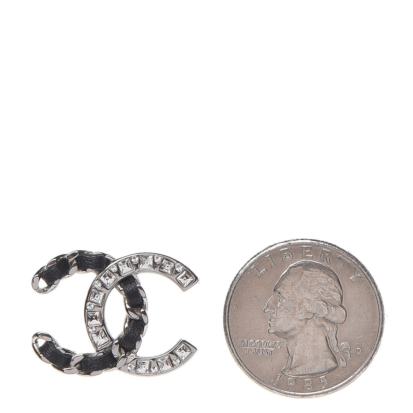 Crystal Baguette Lambskin Large CC Earrings Silver Black