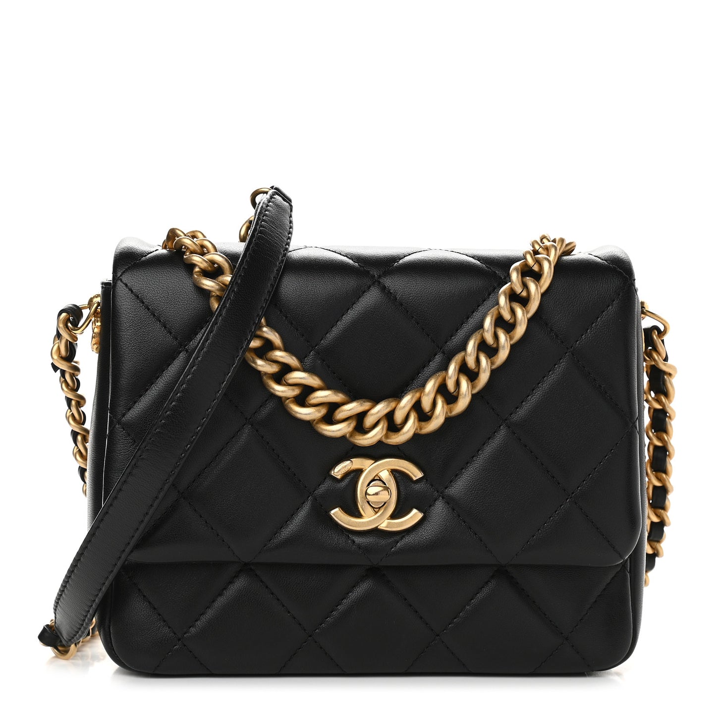 Lambskin Quilted Small Side Note Flap Black