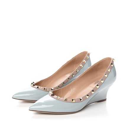 Valentino Garavani Patent Rockstud 70mm Wedges 38.5 Sky Sorbet Poudre 3 of 11