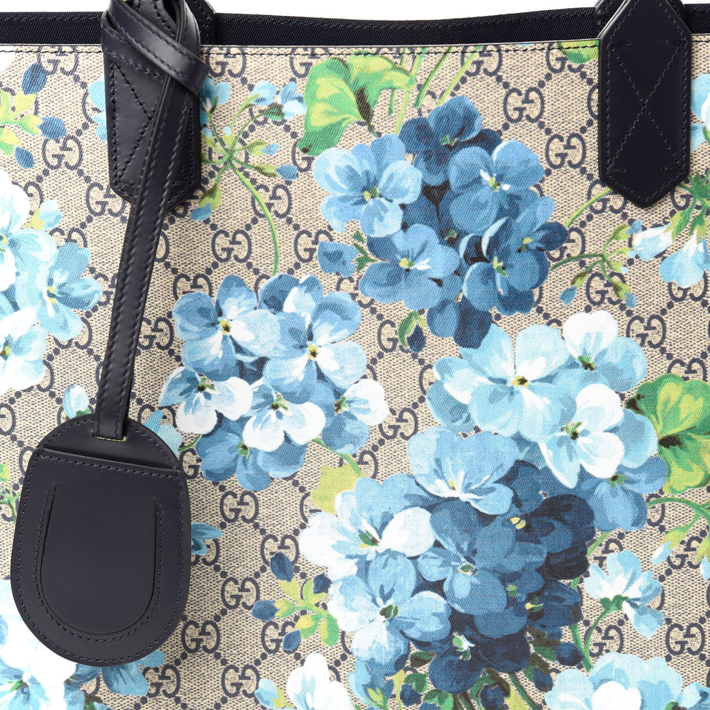 GG Supreme Monogram Blooms Medium Reversible Tote Beige Blue Navy