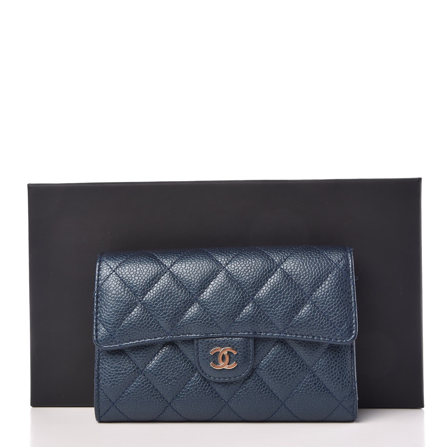 Chanel Metallic Caviar Quilted Medium Flap Wallet Dark Blue 9 of 9