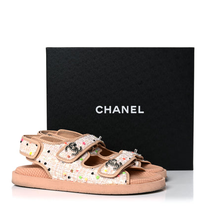 Chanel Tweed Lambskin Dad Sandals 39 Pink Multicolor 13 of 13