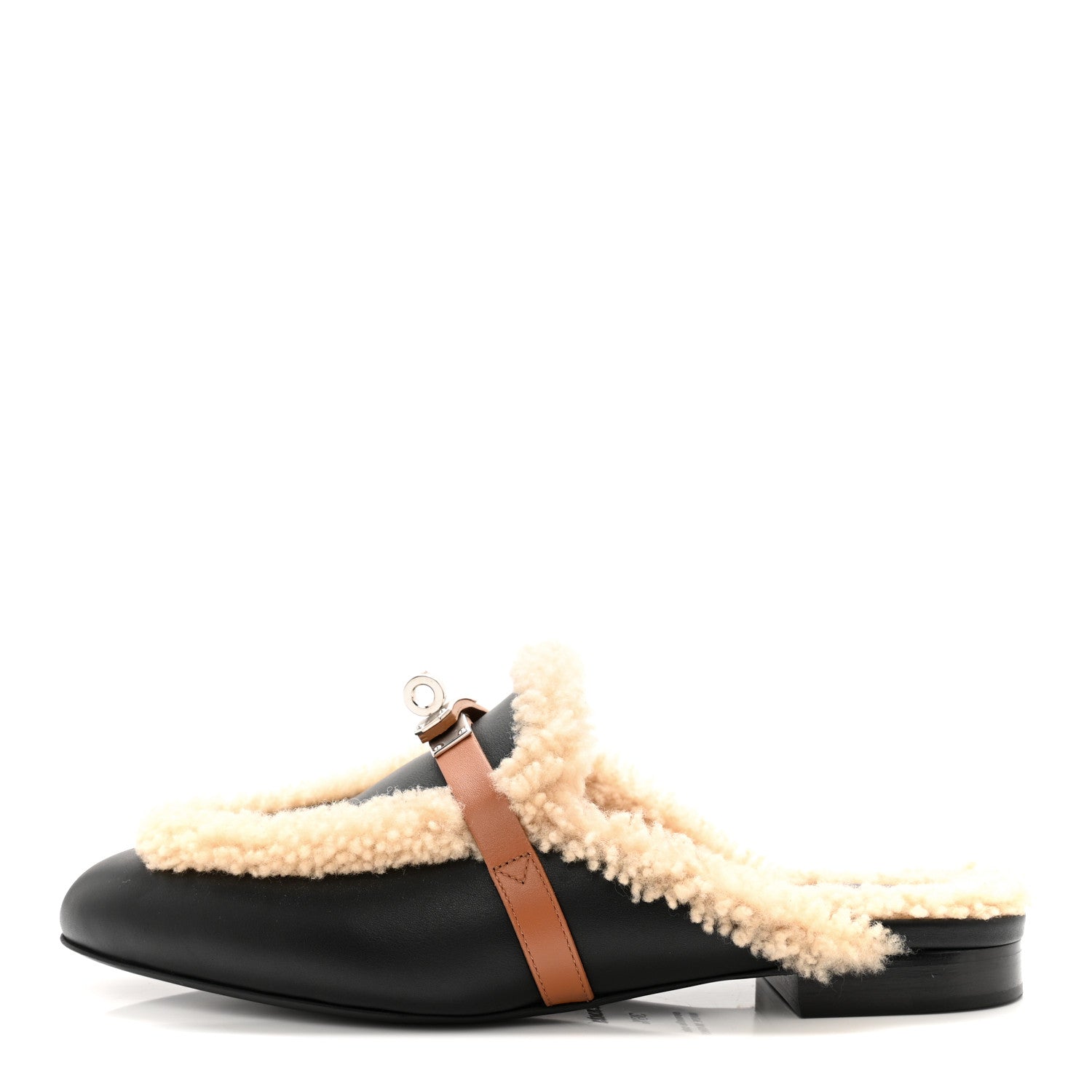 Hermes Shearling Calfskin Womens Oz Mules 38.5 Naturel Black 1 of 11
