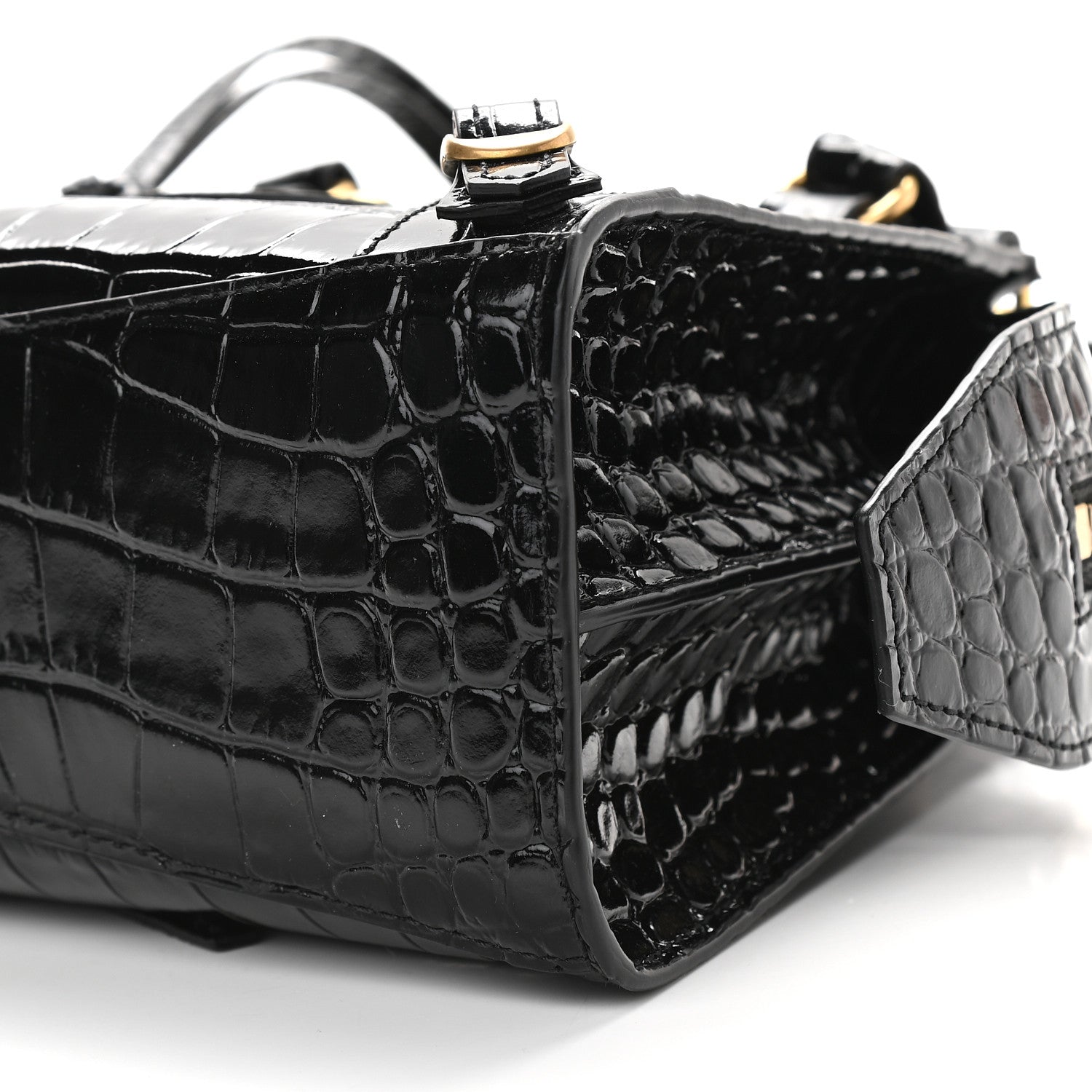 Balenciaga Shiny Supple Calfskin Crocodile Embossed Neo Classic Gold Hardware Mini City Black 8 of 8