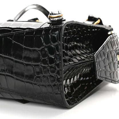 Balenciaga Shiny Supple Calfskin Crocodile Embossed Neo Classic Gold Hardware Mini City Black 8 of 8
