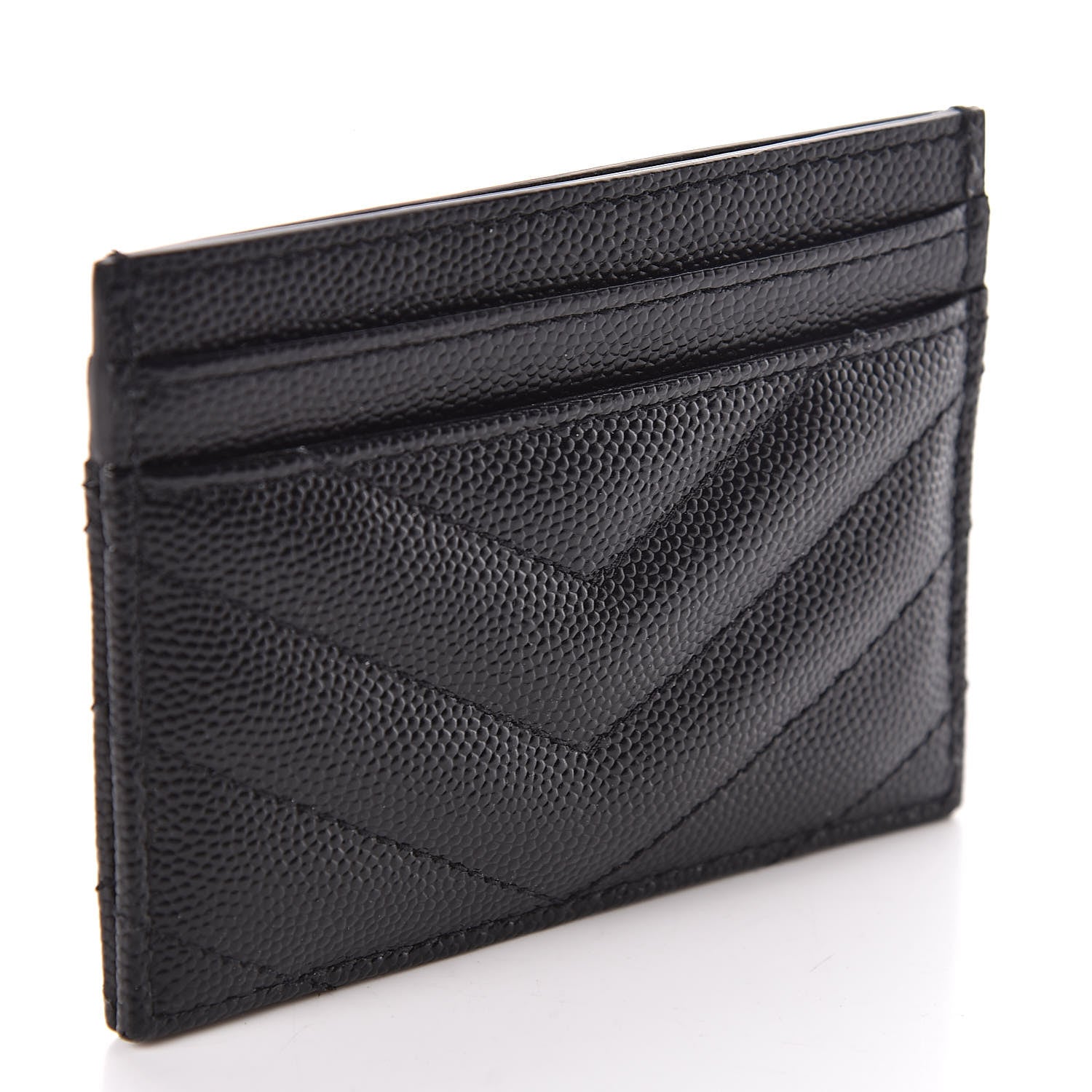 Saint Laurent Grain De Poudre Matelasse Chevron Monogram Credit Card Case Black 3 of 8