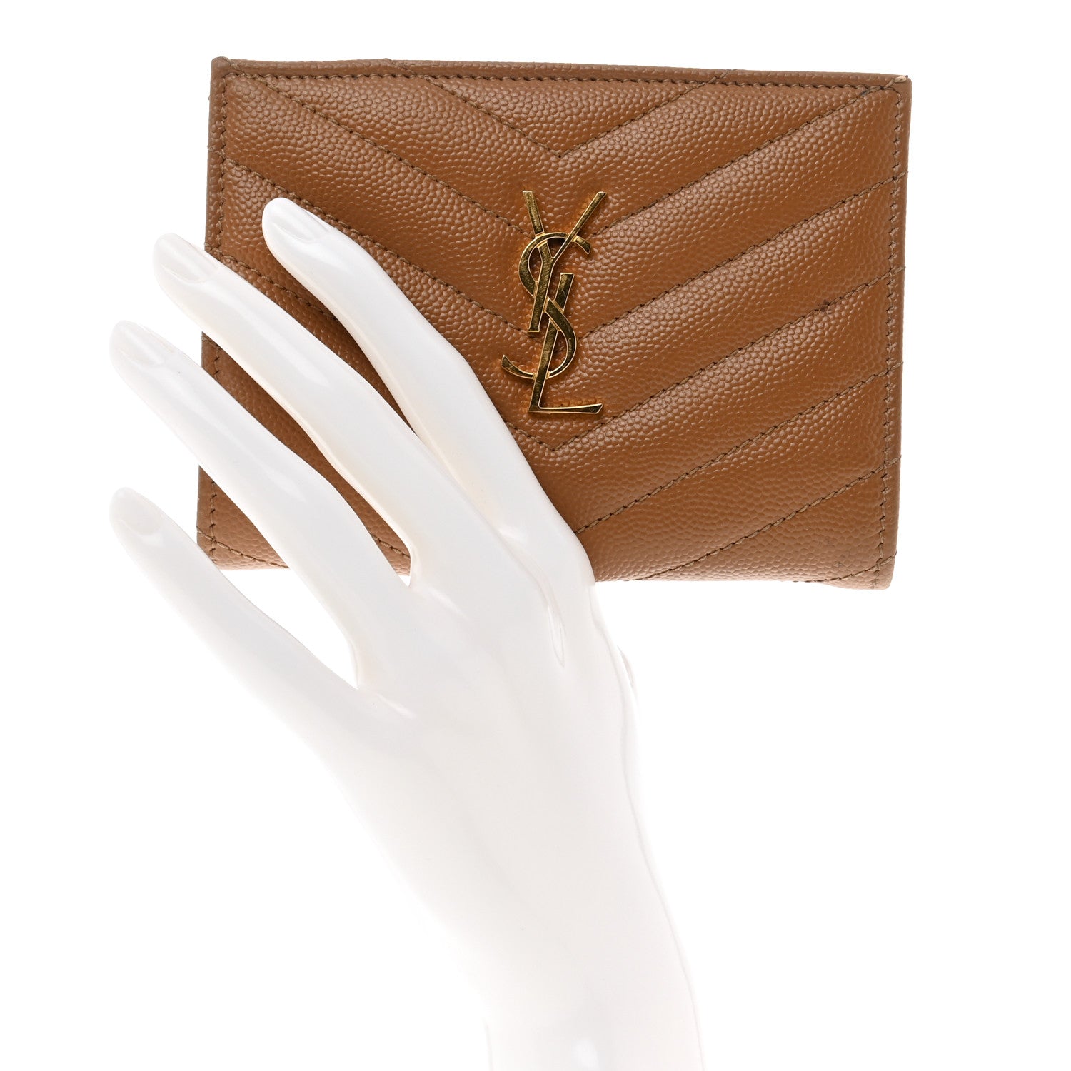 Saint Laurent Grain De Poudre Matelasse Chevron Monogram Zipped Card Case Natural Dark 2 of 10