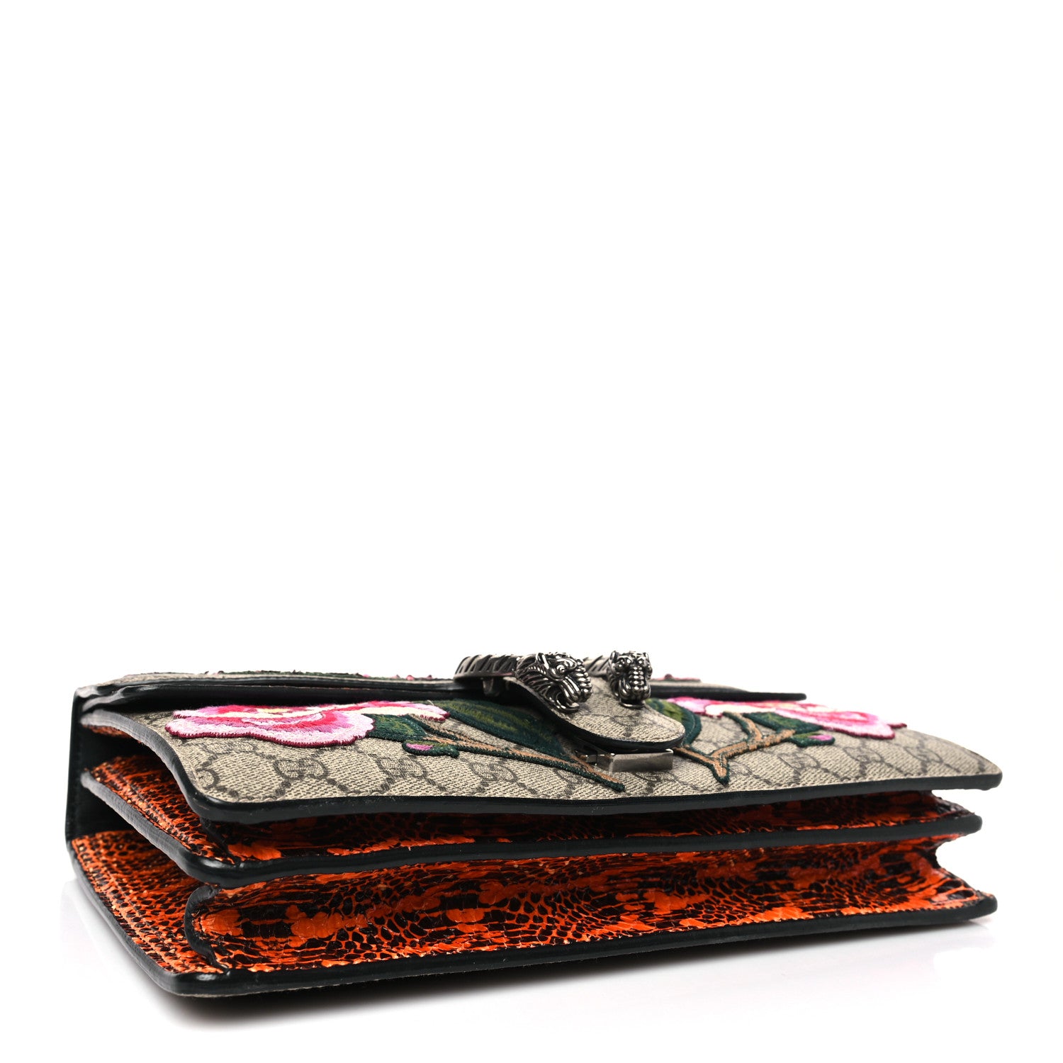 Gucci GG Supreme Monogram Snakeskin Elton Embroidered Medium Dionysus Shoulder Bag Beige Orange 4 of 9