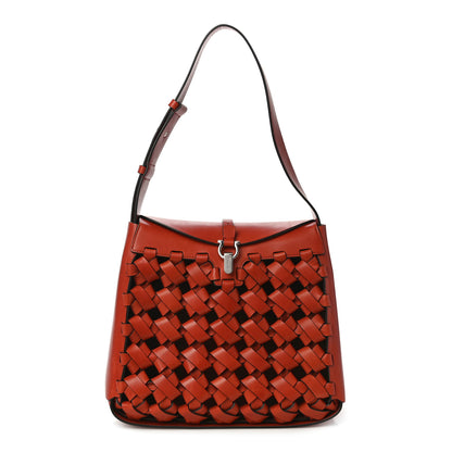 Salvatore Ferragamo Woven Calfskin New Line Shoulder Bag Copper Bronze 3 of 12