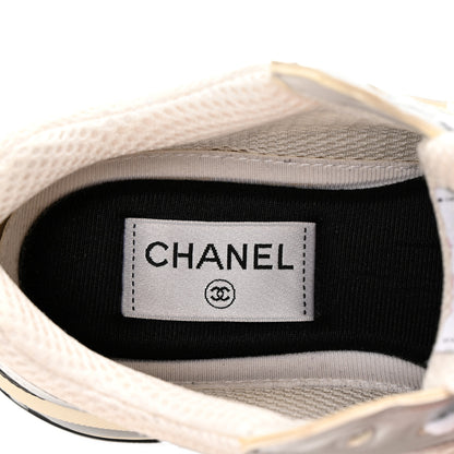 Chanel Fabric Laminated Calfskin Stretch CC Sneakers 37 White Silver 8 of 10
