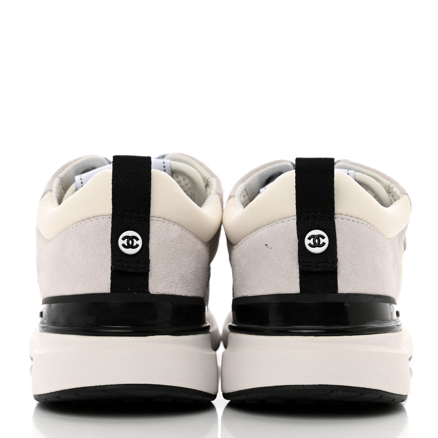 Nylon Calfskin Suede Womens CC Sneakers 39 White Grey Blue