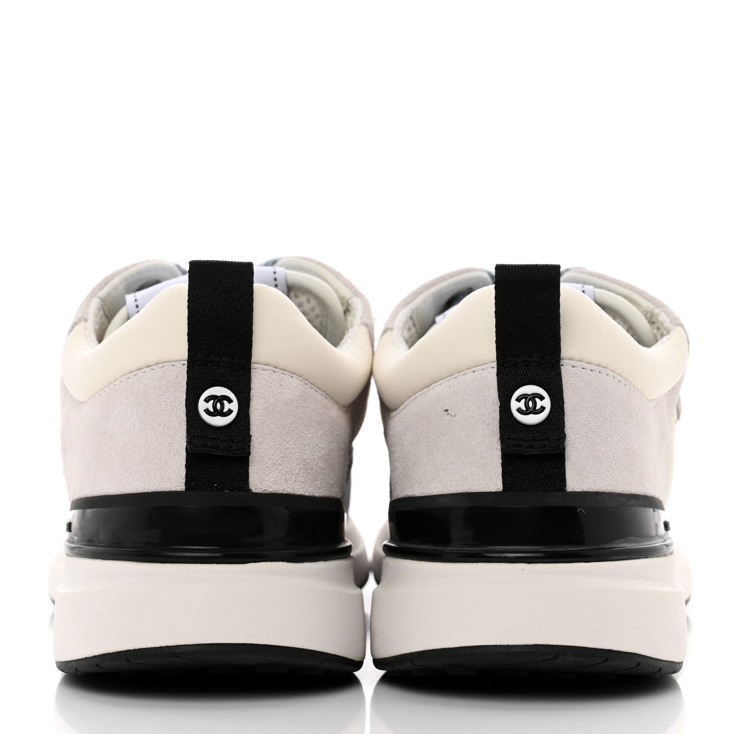 Chanel Nylon Calfskin Suede Womens CC Sneakers 39 White Grey Blue 5 of 9