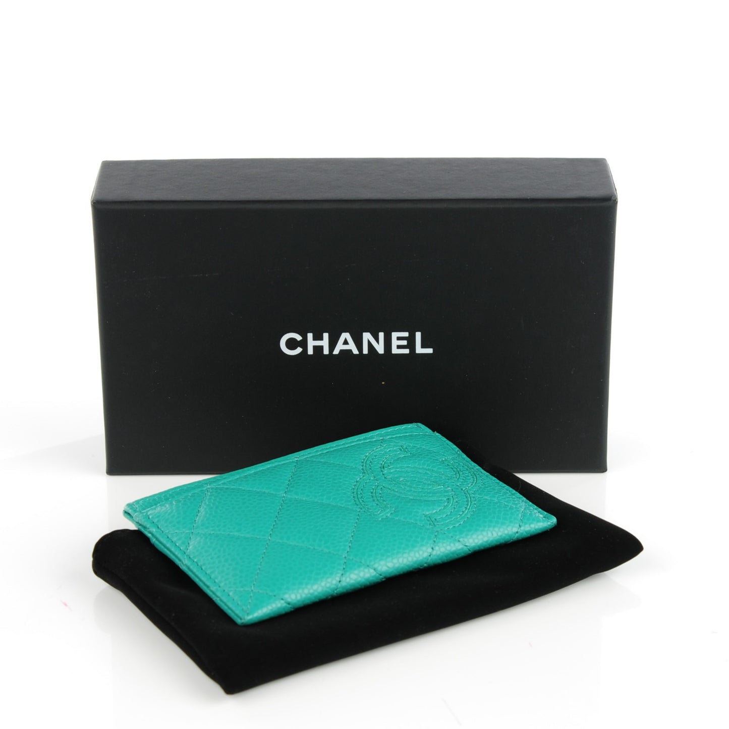 Iridescent Caviar Quilted Simply CC Card Holder Green