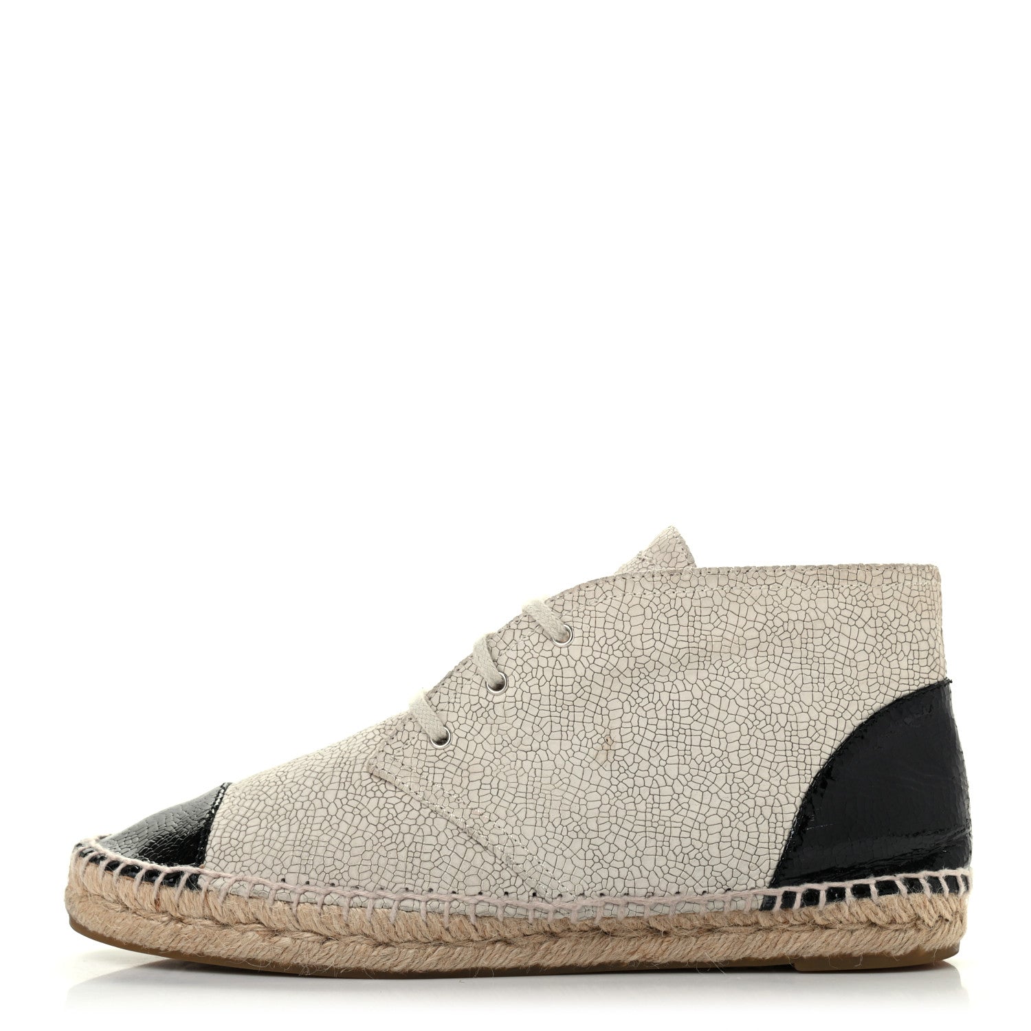 Chanel Crackled Calfskin High Top Espadrilles 41 Light Beige Black 1 of 7