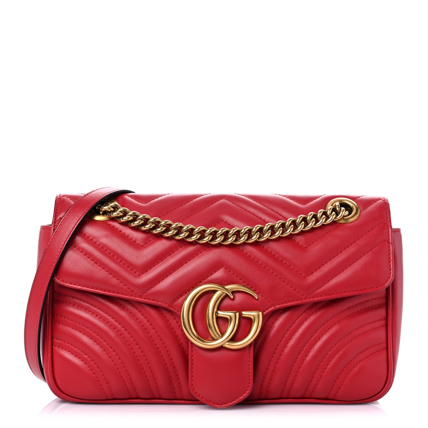 Gucci Calfskin Matelasse Small GG Marmont Shoulder Bag Hibiscus Red 1 of 17