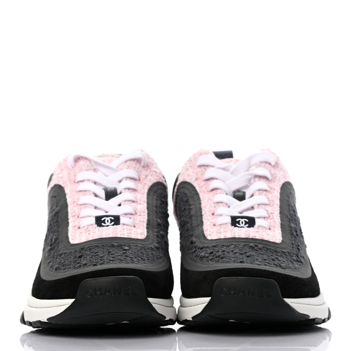 Tweed Suede Calfskin CC Sneakers 36.5 Gray Pink