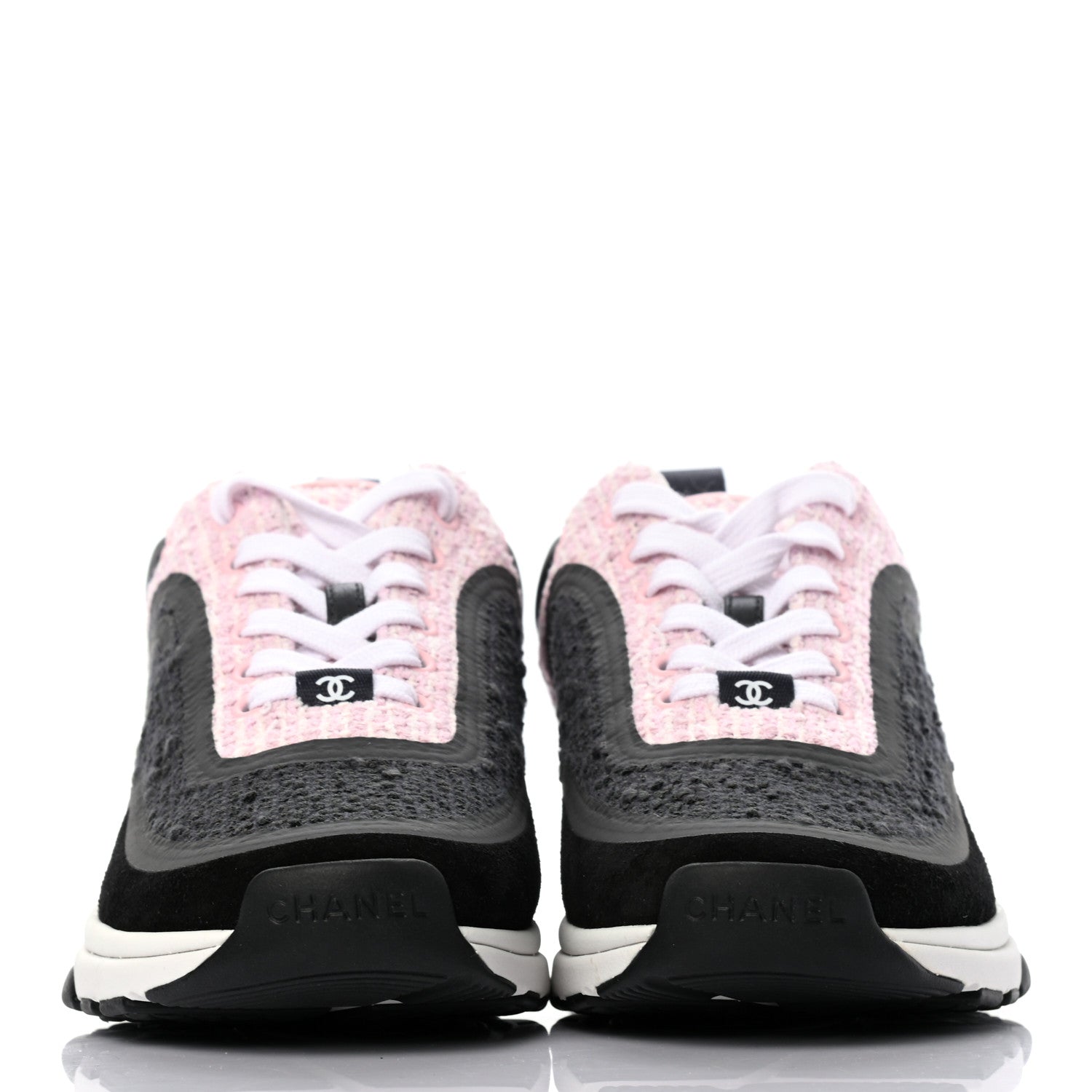 Chanel Tweed Suede Calfskin CC Sneakers 36.5 Gray Pink 2 of 7