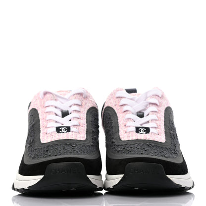 Chanel Tweed Suede Calfskin CC Sneakers 36.5 Gray Pink 2 of 7
