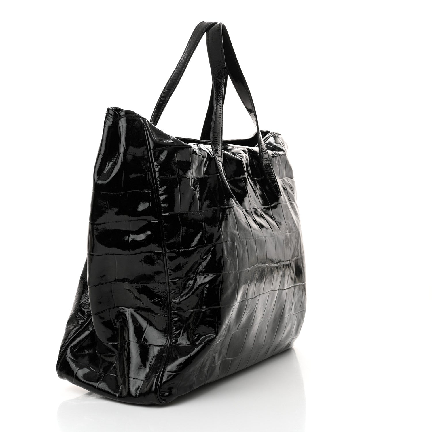 Saint Laurent Patent Crocodile Embossed Raspail Tote Black 3 of 9
