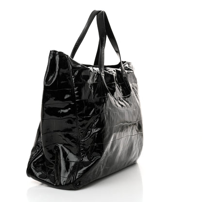 Saint Laurent Patent Crocodile Embossed Raspail Tote Black 3 of 9
