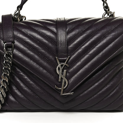 Saint Laurent Sheepskin Matelasse Chevron Monogram Medium College Bag Amaranto 9 of 11