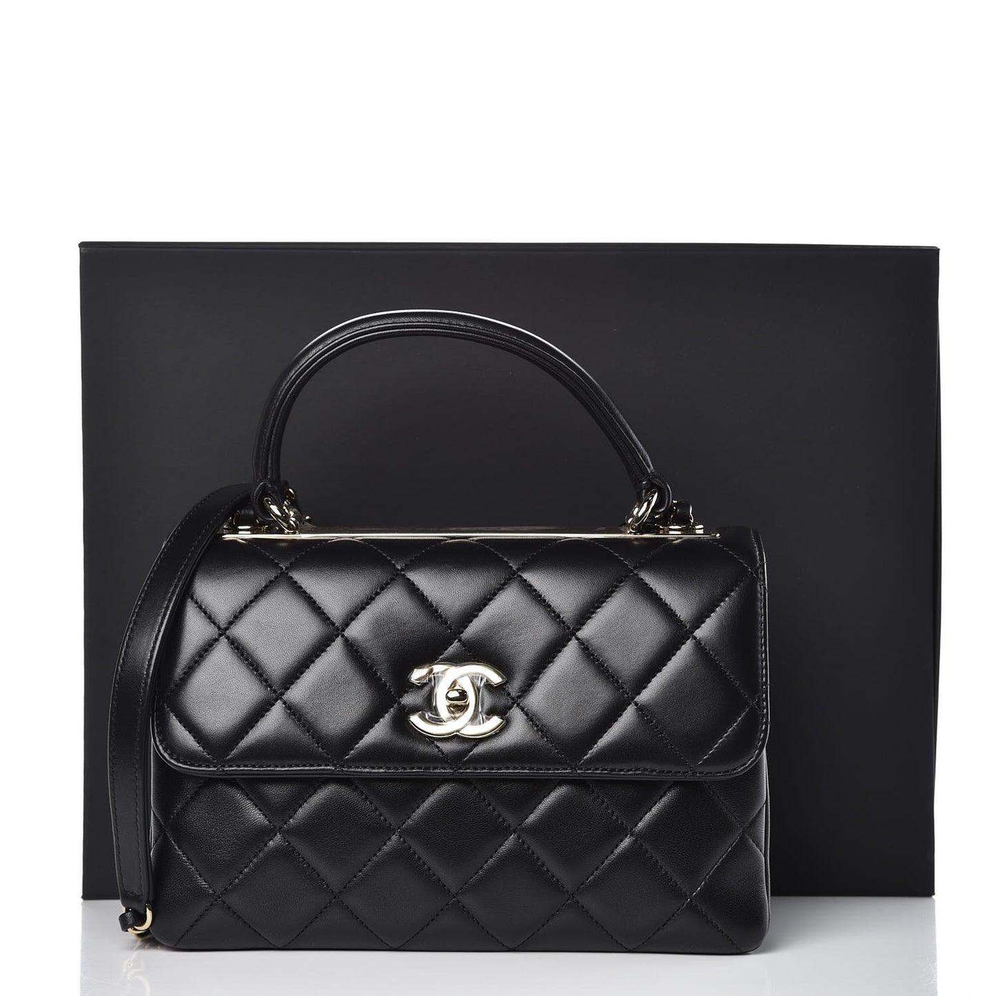 Lambskin Quilted Small Trendy CC Dual Handle Flap Bag Black