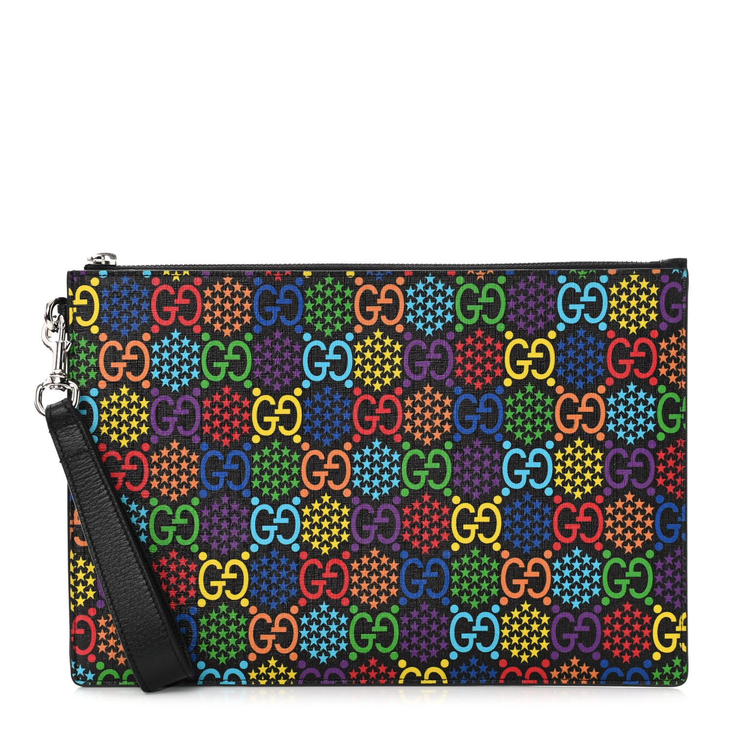 GG Supreme Monogram Psychedelic Zip Wristlet Pouch Black Multicolor