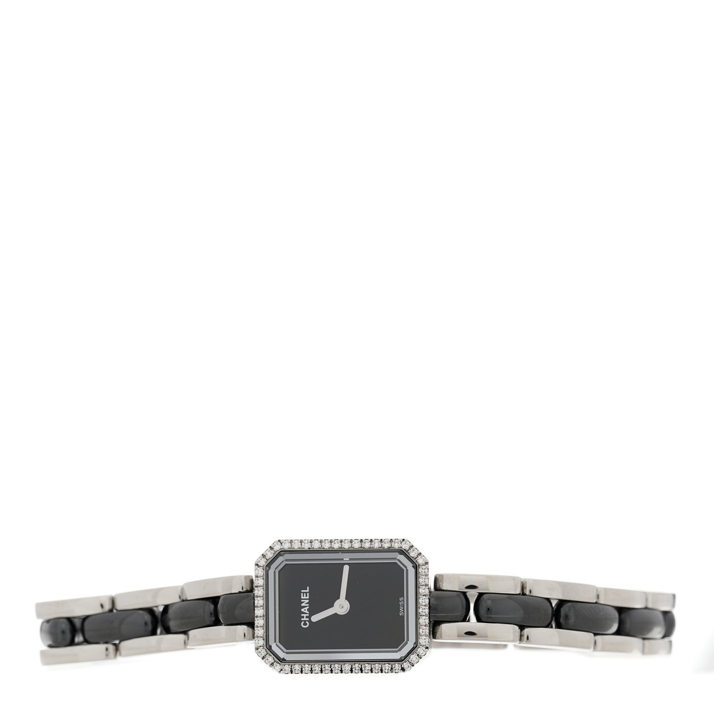 Stainless Steel Ceramic Diamond Bezel 20mm Premiere Quartz Watch Black