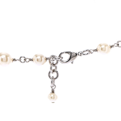 Chanel Graduated Pearl Crystal CC Long Necklace Silver 5 of 7