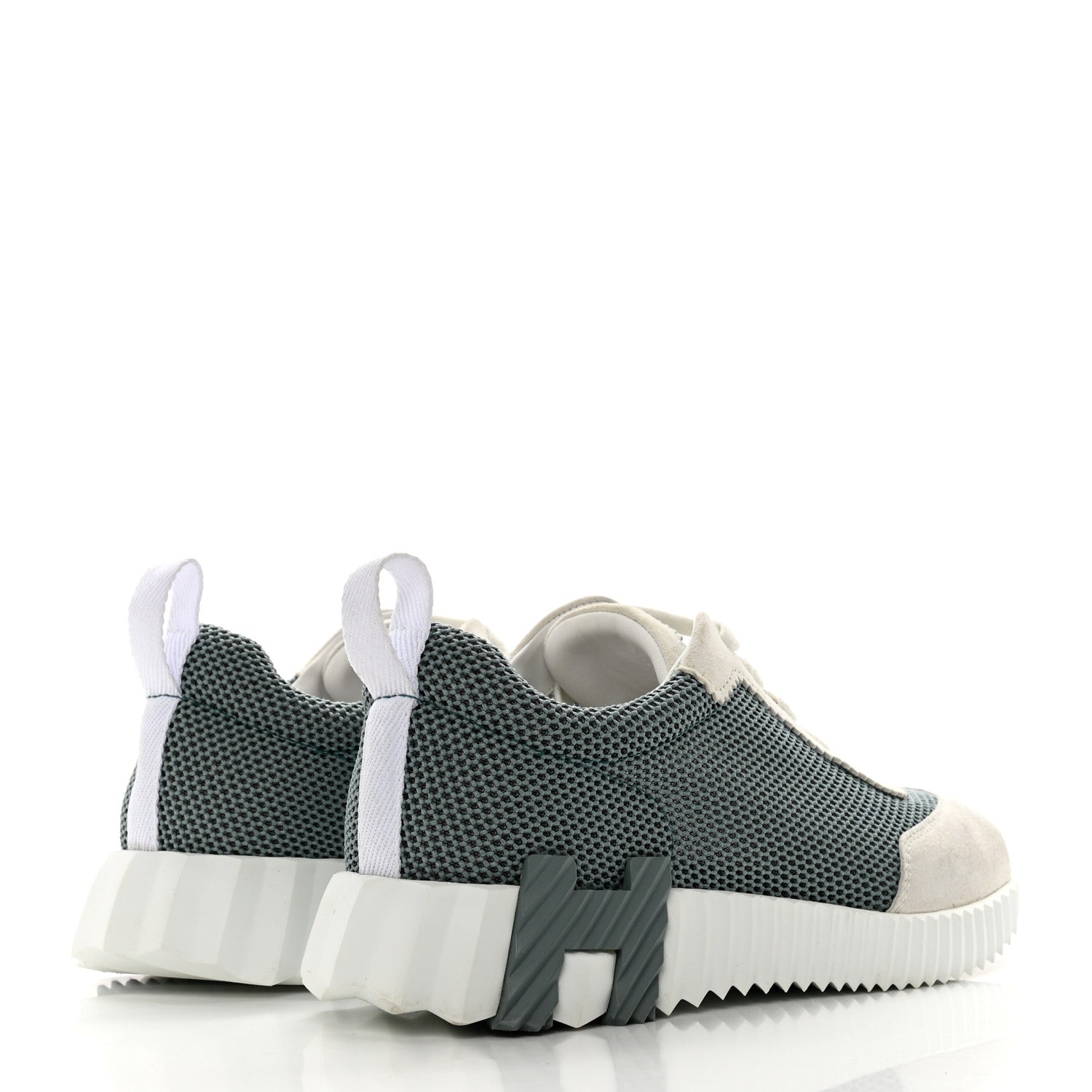 Hermes Air Mesh Suede Goatskin Bouncing Sneakers 35 Vert D'eau White 4 of 9