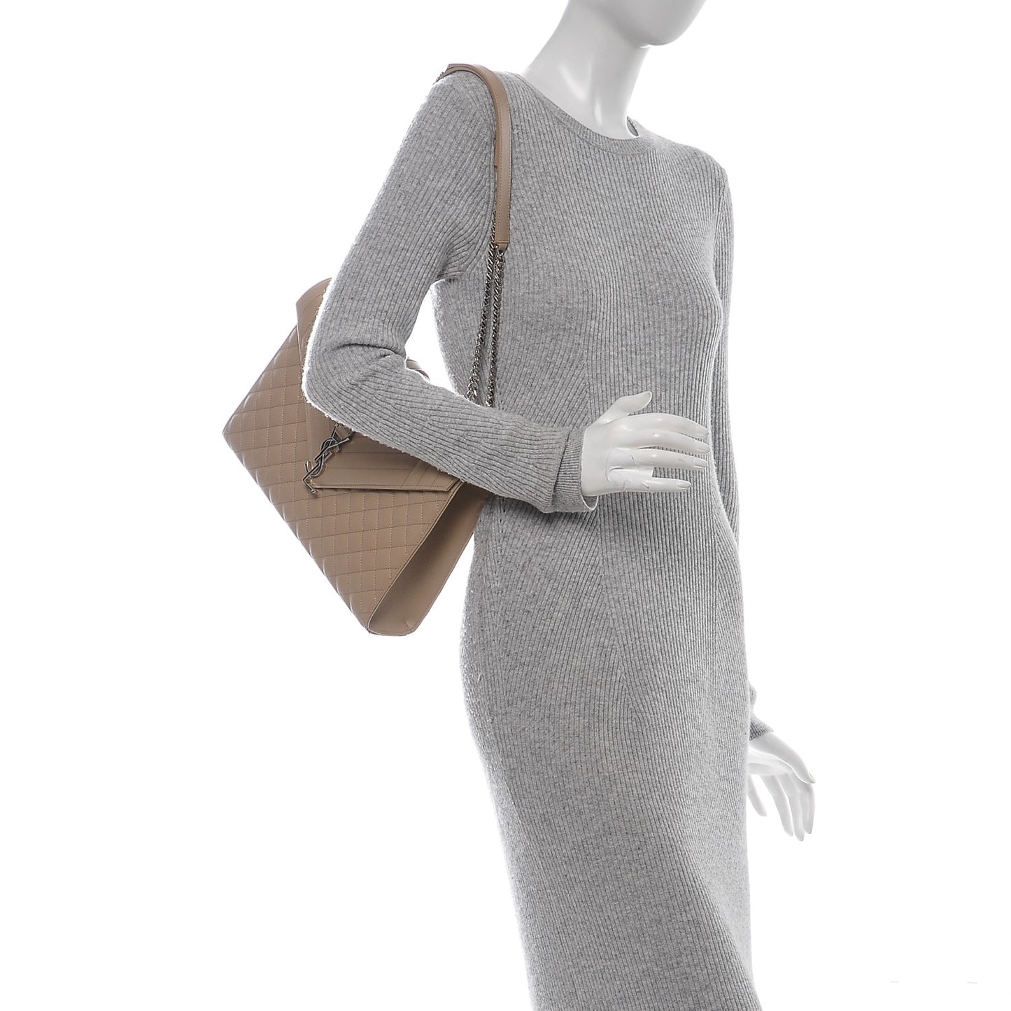 Grain De Poudre Large Tri-Quilt Monogram Satchel Dark Beige
