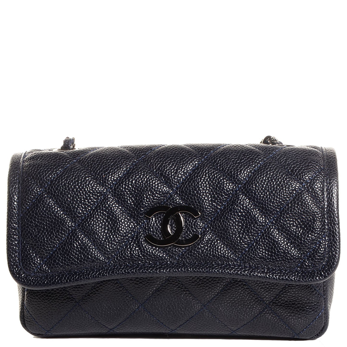 Grained Calfskin Small Natural Beauty Flap Navy Blue