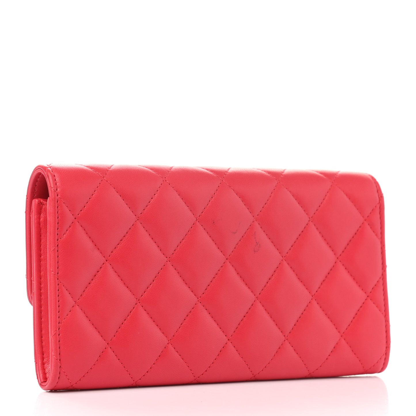 Lambskin Quilted Large Gusset Flap Wallet Red