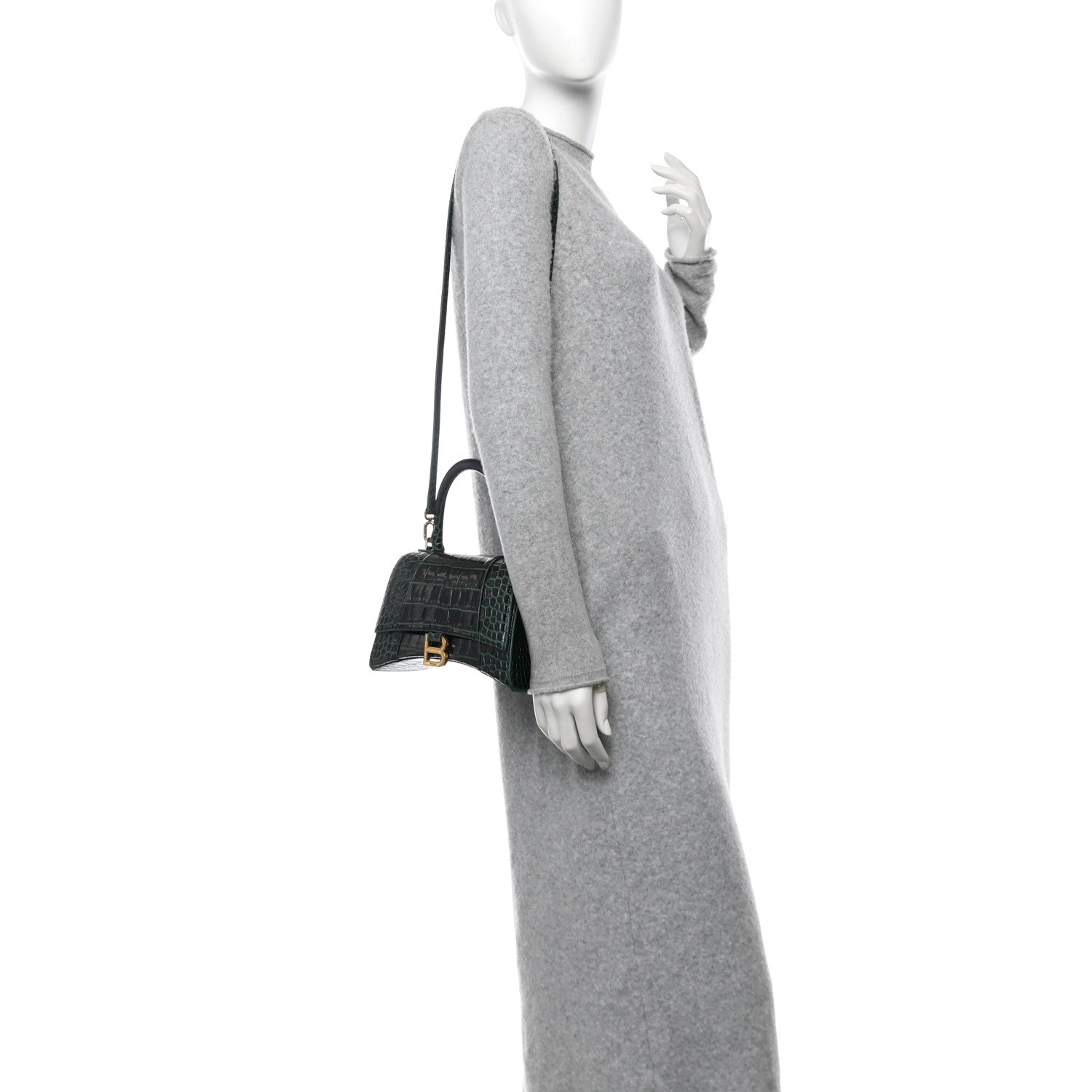 Balenciaga Shiny Calfskin Crocodile Embossed Small Hourglass Top Handle Bag Forest Green 2 of 12