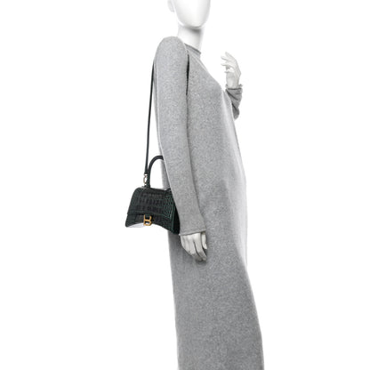 Balenciaga Shiny Calfskin Crocodile Embossed Small Hourglass Top Handle Bag Forest Green 2 of 12