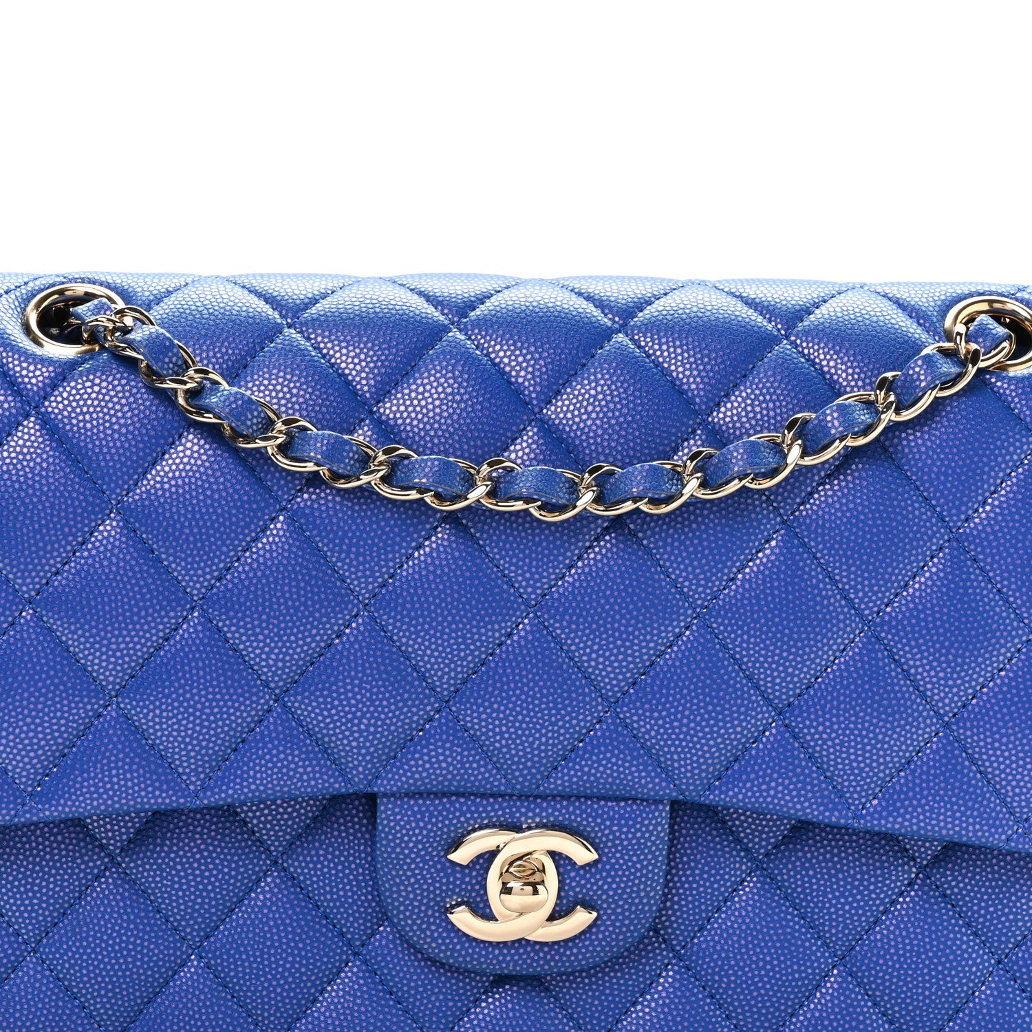 Chanel Iridescent Caviar Quilted Medium Double Flap Blue 1879012