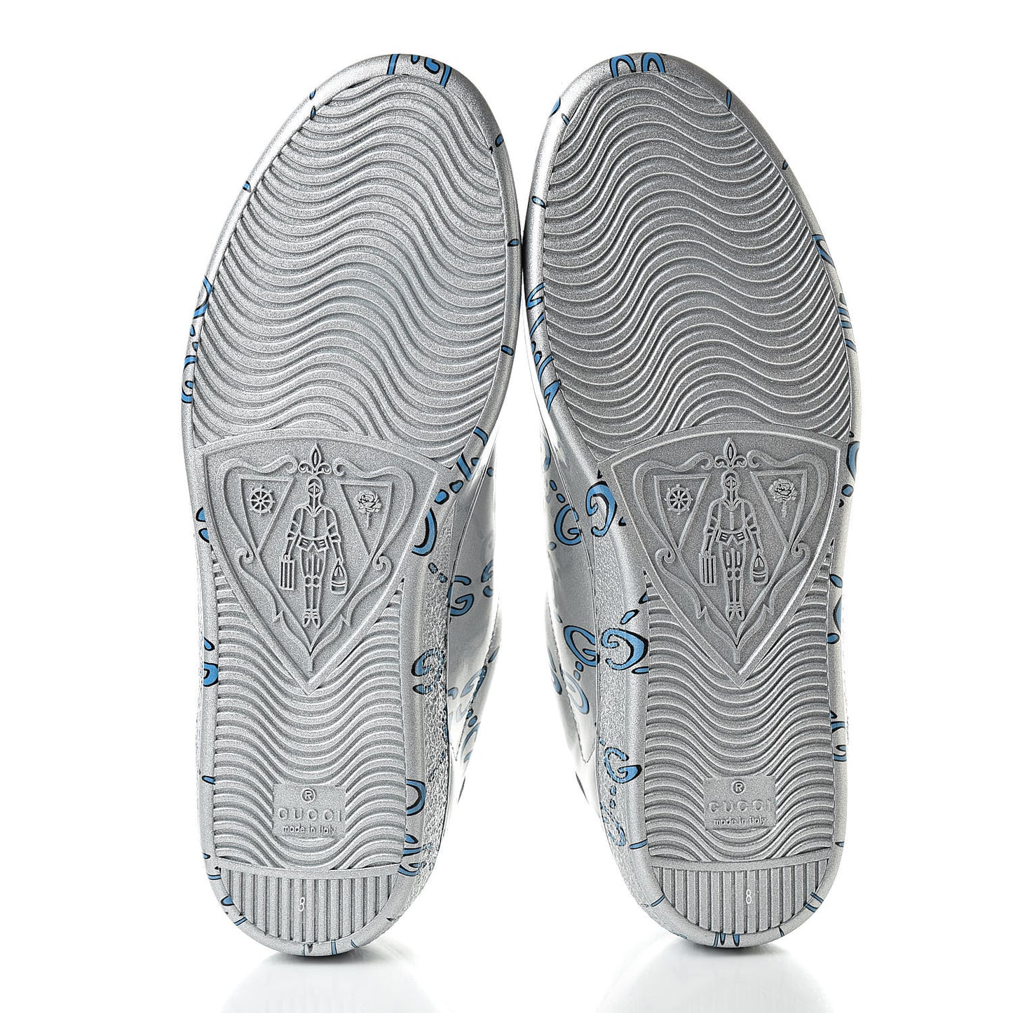 Miro Rubber Wax GucciGhost Print Mens New Ace Sneakers 8 Silver
