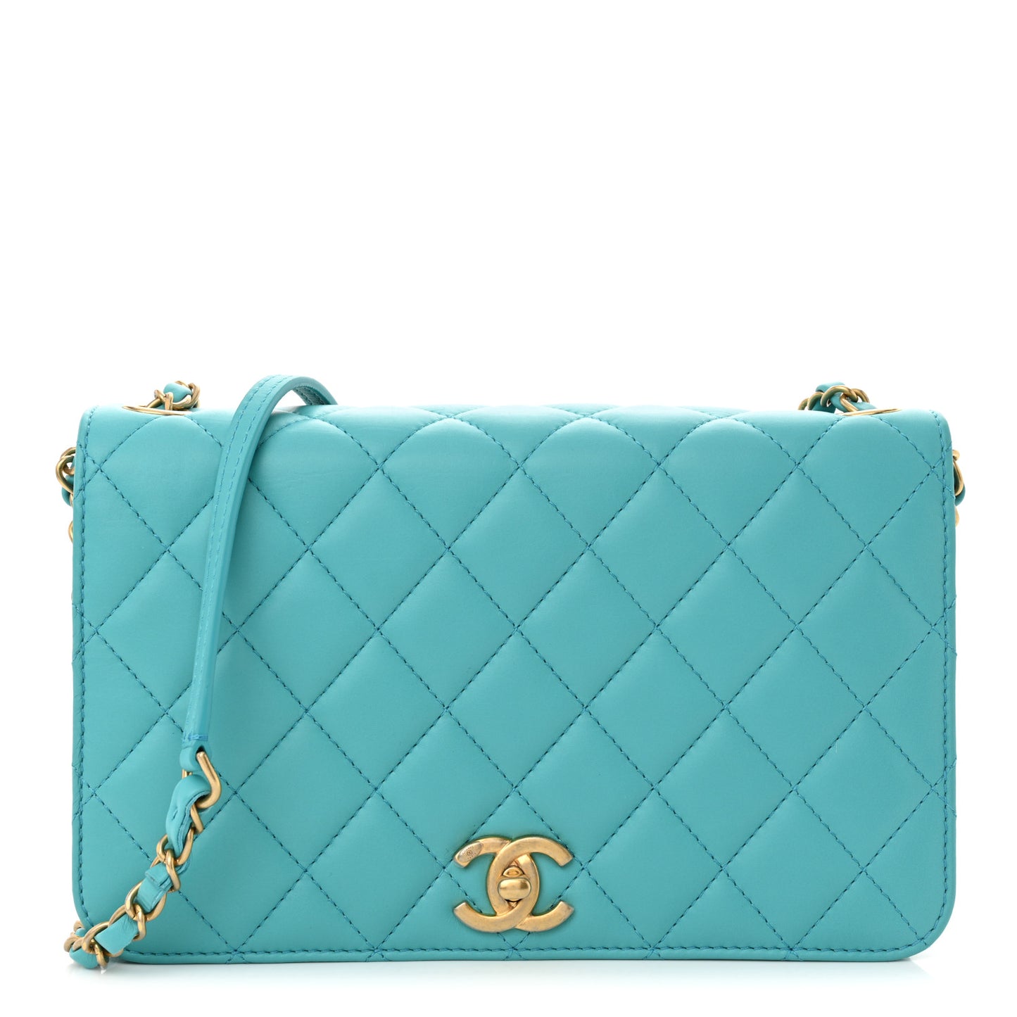 Calfskin Quilted Medium Everyday Chic Single Flap Turquoise